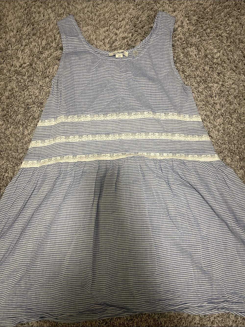 Simply Noelle Light Blue and White Striped Lace-Trim Dress